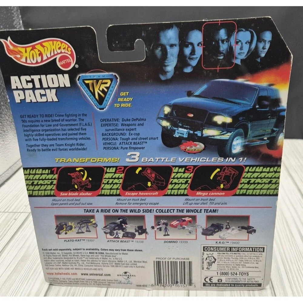 Vintage Team Knight Rider Hot Wheels Action Pack TKR Attack Beast w/Attachments